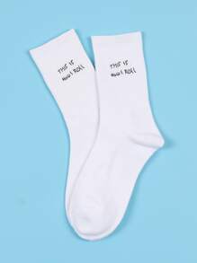 Men Slogan Graphic Crew Socks - White - View 3