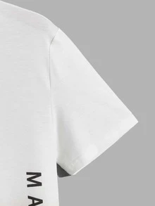 GENTILAND Men Ombre Letter Graphic Tee & Drawstring Waist Shorts - Multicolor - View 3