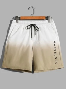 GENTILAND Men Ombre Letter Graphic Tee & Drawstring Waist Shorts - Multicolor - View 5