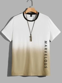 GENTILAND Men Ombre Letter Graphic Tee & Drawstring Waist Shorts - Multicolor - View 7