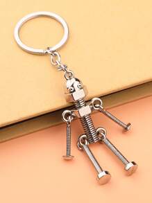 男士螺丝机器人吊饰钥匙扣骷髅头汽车配件包饰学院风可爱哥特风 Y2k 圣诞礼物创意包饰挂绳带身份证夹汽车配件包饰 - 銀色 - 查看 1