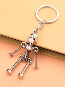 男士螺丝机器人吊饰钥匙扣骷髅头汽车配件包饰学院风可爱哥特风 Y2k 圣诞礼物创意包饰挂绳带身份证夹汽车配件包饰 - 銀色 - 查看 2