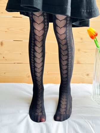 Niñitas Medias de malla con patrón de corazón