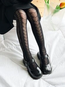 Niñitas Medias de malla con patrón de corazón - Negro - Ver 2