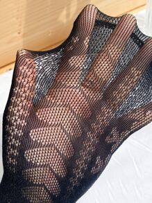 Niñitas Medias de malla con patrón de corazón - Negro - Ver 5