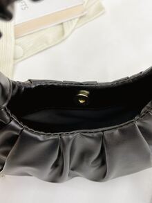 迷你纯色褶皱手提包，女士纯色云朵和新月形手提包 - 黑色 - 查看 4