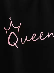 SHEIN Tops con gái lớn Tương phản Mesh Lá thư Giải trí - màu đen - Xem 5