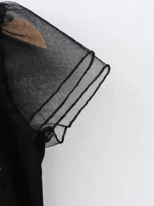 SHEIN Tops con gái lớn Tương phản Mesh Lá thư Giải trí - màu đen - Xem 6