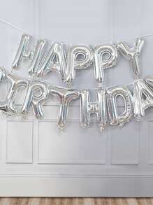 13 piezas Globo decorativo de aluminio de cumpleaños 16 pulgadas, globo de decoración de celebración de fiesta en forma de letra de color plateado simple - Plateado - Ver 2