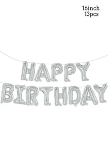 13 piezas Globo decorativo de aluminio de cumpleaños 16 pulgadas, globo de decoración de celebración de fiesta en forma de letra de color plateado simple - Plateado - Ver 5