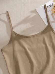 INAWLY 素色短版吊帶上衣 - 卡其色 - 查看 5