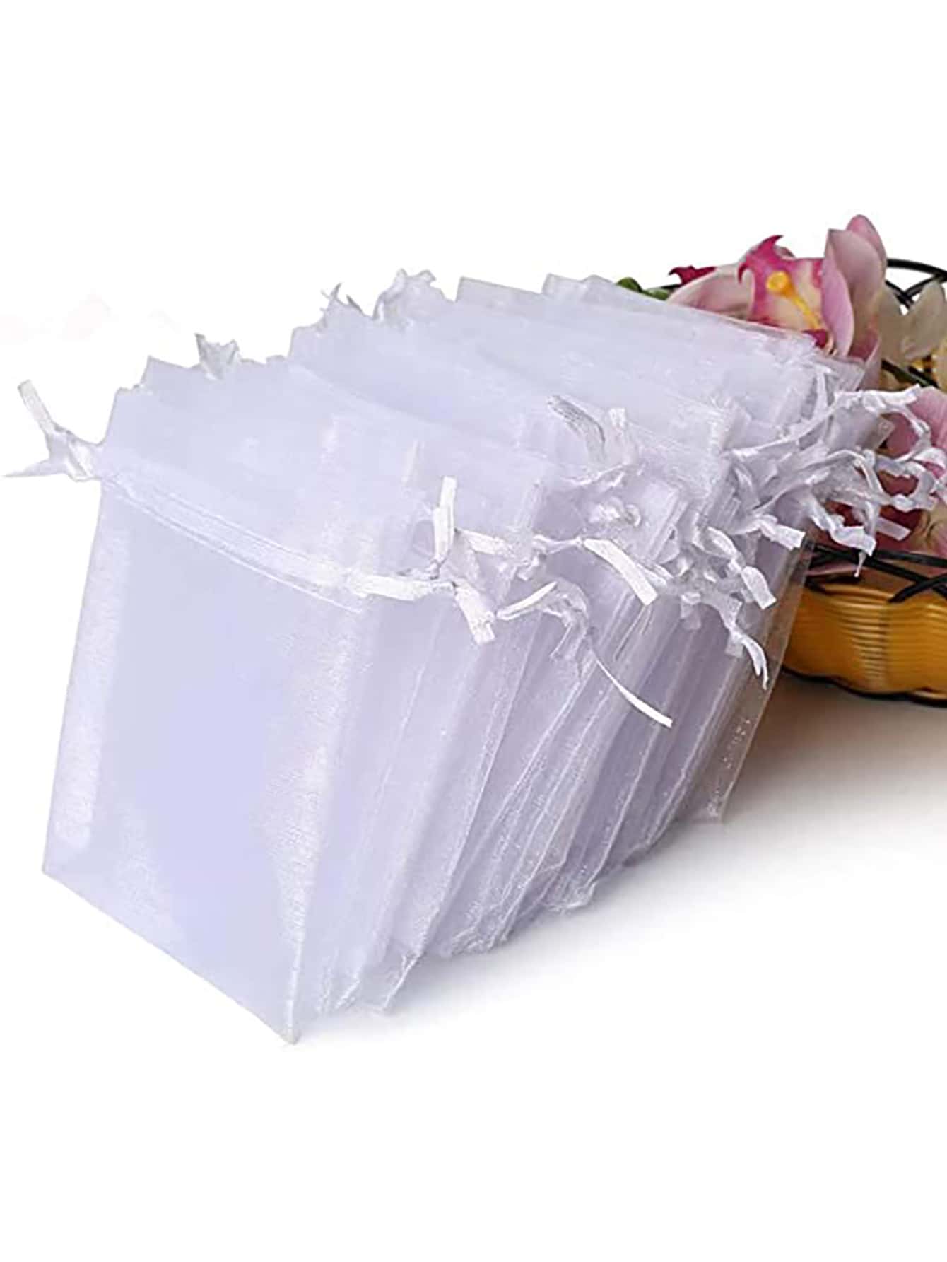 20pcs Gift Bag For Jewelry, Drawstring Pouches For Wedding, Candy Gift Bags, Jewelry Packing, Christmas Valentine Day - White - View 1