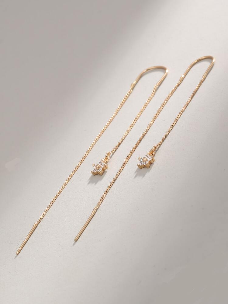 Cubic Zirconia Decor Threader Earrings - Yellow Gold - View 2