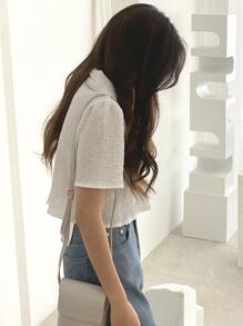 DAZY Textured Puff Sleeve Shirt - White - View 3