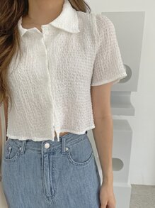 DAZY Textured Puff Sleeve Shirt - White - View 4