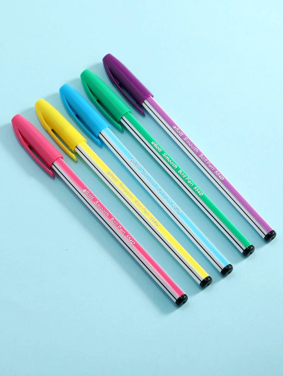 5入組條紋圖案隨機圓珠筆 - 彩色 - 查看 1