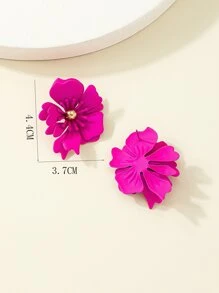 花朵設計耳釘 - 玫紅色 - 查看 3