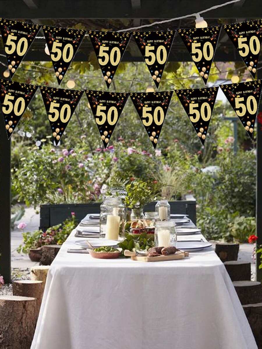 1set 50th Birthday Party Decorative Pull Flag, Modern Paper Number Print Banner For Birthday Party,Christmas - Gold - View 1