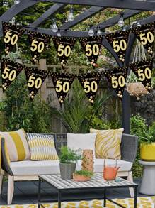 1set 50th Birthday Party Decorative Pull Flag, Modern Paper Number Print Banner For Birthday Party,Christmas - Gold - View 2