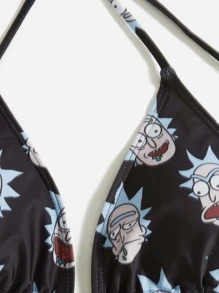Rick and Morty | ROMWE 3 piezas Top bikini halter con estampado de dibujos animados triángulo - Multicolor - Ver 5