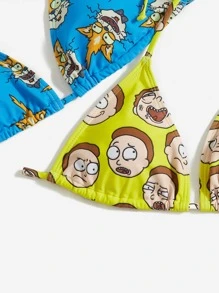 Rick and Morty | ROMWE 3 piezas Top bikini halter con estampado de dibujos animados triángulo - Multicolor - Ver 4