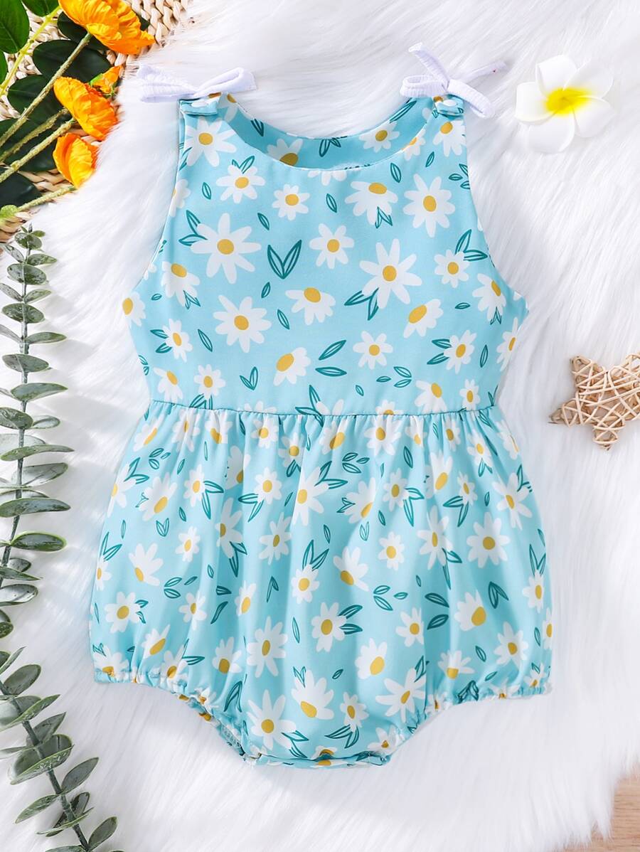 Baby Allover Floral Print Bow Shoulder Bodysuit