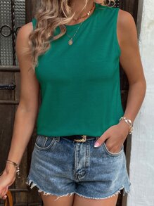 SHEIN LUNE Solid Tank Top - Green - View 5