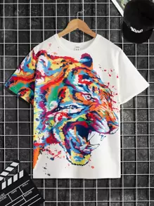 SHEIN Tween Boy Animal Print Tee - White - View 1