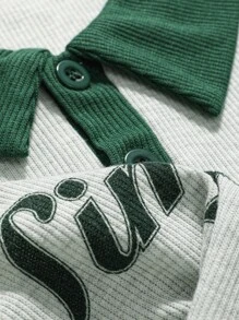 DAZY Letter Graphic Polo Neck Contrast Raglan Sleeve Crop Tee - Multicolor - View 7