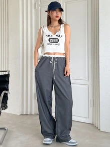 DAZY Letter Graphic Notched Neckline Tank Top - White - View 4