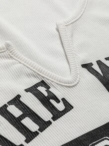 DAZY Letter Graphic Notched Neckline Tank Top - White - View 6