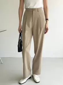 DAZY Quần âu nữ cạp cao xếp ly không thắt lưng - Màu Khaki - Xem 1