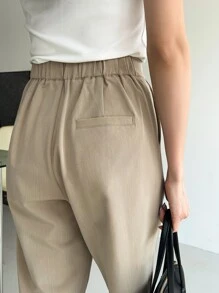 DAZY Quần âu nữ cạp cao xếp ly không thắt lưng - Màu Khaki - Xem 2
