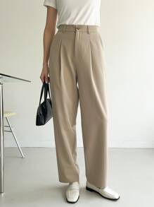 DAZY Quần âu nữ cạp cao xếp ly không thắt lưng - Màu Khaki - Xem 4