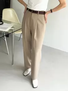 DAZY Quần âu nữ cạp cao xếp ly không thắt lưng - Màu Khaki - Xem 7