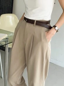 DAZY Quần âu nữ cạp cao xếp ly không thắt lưng - Màu Khaki - Xem 8