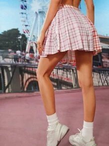 SHEIN Unity 1pc Plaid Print Pleated Skirt - Multicolor - View 2