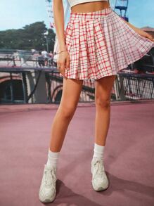 SHEIN Unity 1pc Plaid Print Pleated Skirt - Multicolor - View 3