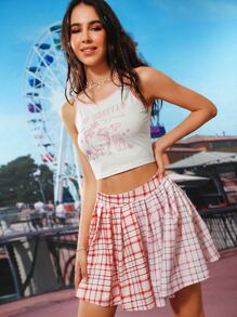 SHEIN Unity 1pc Plaid Print Pleated Skirt - Multicolor - View 4