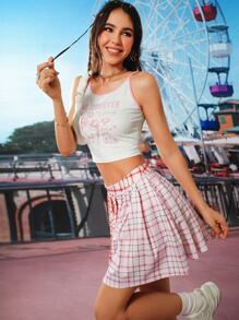 SHEIN Unity 1pc Plaid Print Pleated Skirt - Multicolor - View 5