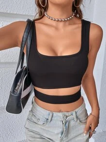 SHEIN لباس علوي تانك محبوك مضلع قص مجوف