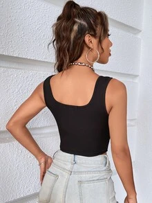 SHEIN لباس علوي تانك محبوك مضلع قص مجوف