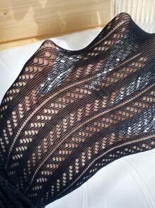 1pair Girls Solid Casual Fishnet Tights For Daily Life - Black - View 4