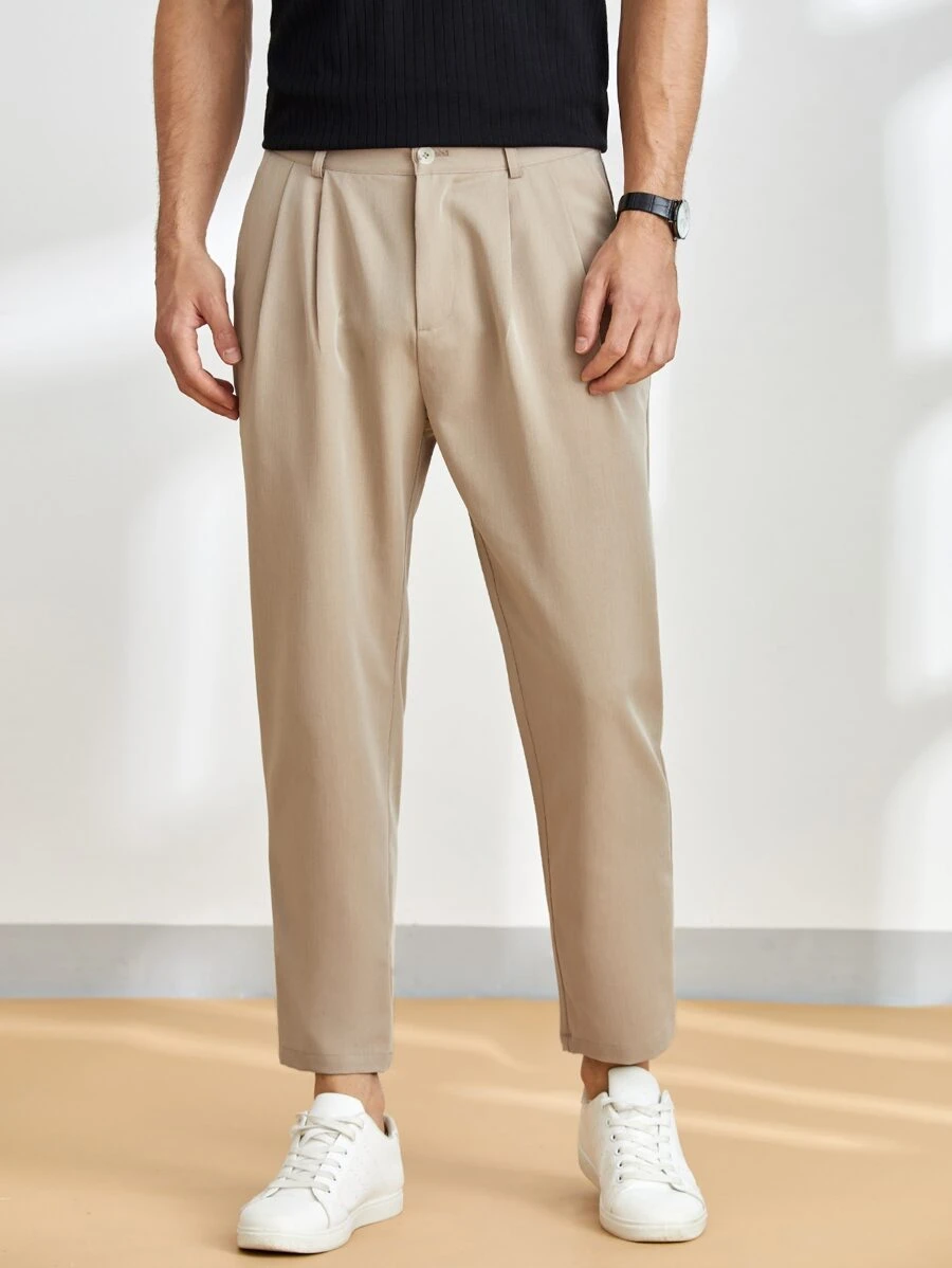 Manfinity VCAY Men Plicated Detail Tapered Trousers - Khaki - View 1