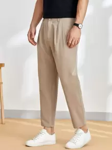 Manfinity VCAY Men Plicated Detail Tapered Trousers - Khaki - View 4