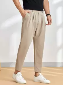 Manfinity VCAY Men Plicated Detail Tapered Trousers - Khaki - View 5