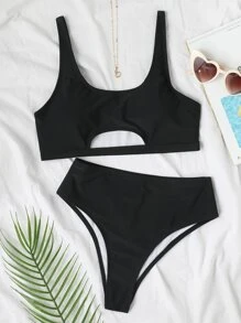 Cut Out Bikini For Summer Beach - Black - View 3