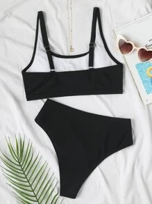 Cut Out Bikini For Summer Beach - Black - View 4