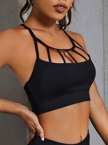 SHEIN Cut Out Crisscross Backless Sports Cami Top - Black - View 3
