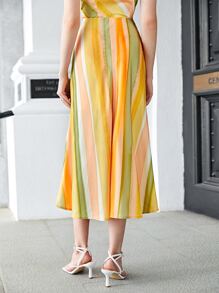 SHEIN 高腰條紋圖案半身裙 - 彩色 - 查看 2
